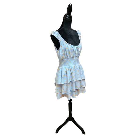 No Boundaries Size Large (13-14) Blue One Piece Romper With Puff Sleeves - Picture 3 of 7